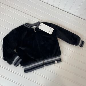 NWT Sovereign Code Kids Girls Black & Gray Fuzzy Bomber Jacket Size 24 MONTHS